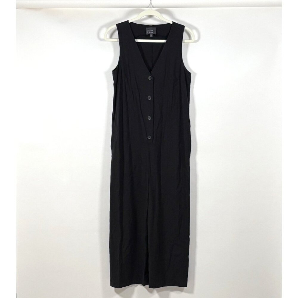 Leo & Sage Jumpsuit Sleeveless Wide Leg V Neck Black Pockets - Size Small
